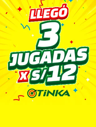 Aviso amarillo del sorteo Tinka que promociona un paquete de varias jugadas por un precio fijo, rematado con el logotipo Tinka