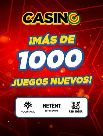 Banner rojo de la sección de casino con logotipos de proveedores de software de juego como Yggdrasil, NetEnt y Red Tiger en la parte inferior