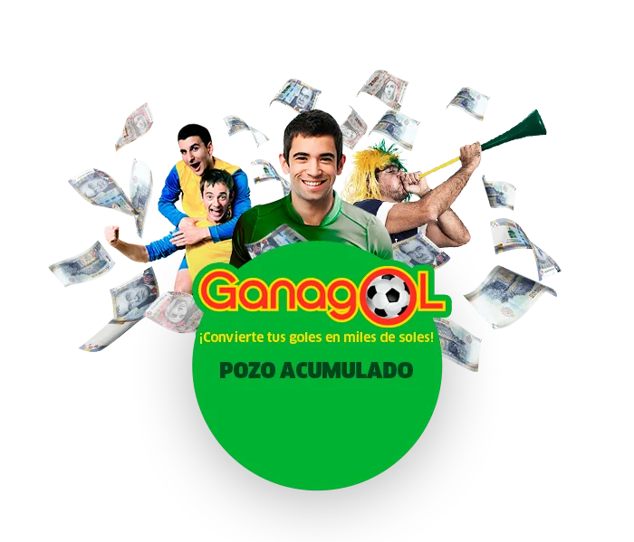 Banner de Ganagol con hinchas festejando entre billetes voladores y un círculo verde con el logotipo del juego de pronósticos de fútbol