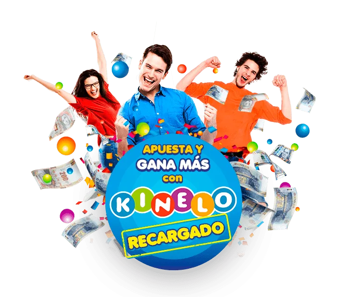 Banner de Kinelo Recargado con tres personas celebrando entre billetes voladores y una esfera azul con el logotipo del juego