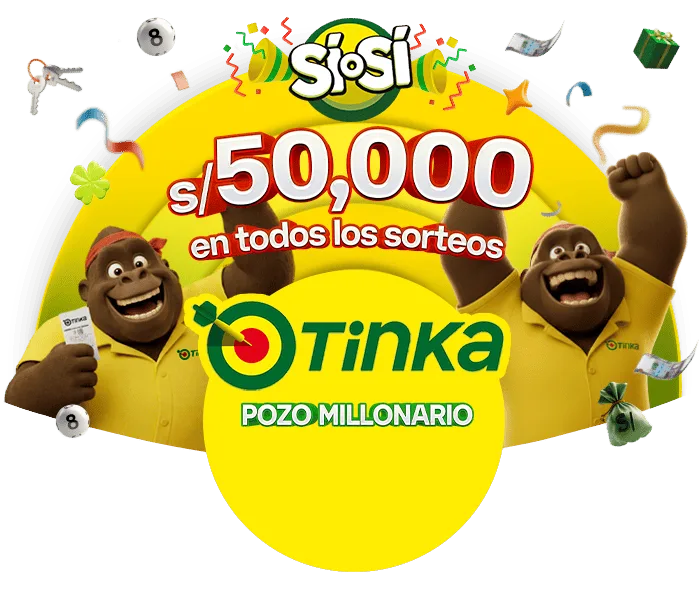 Banner promocional del sorteo La Tinka con sus dos gorilas mascota celebrando y el sello Pozo Millonario