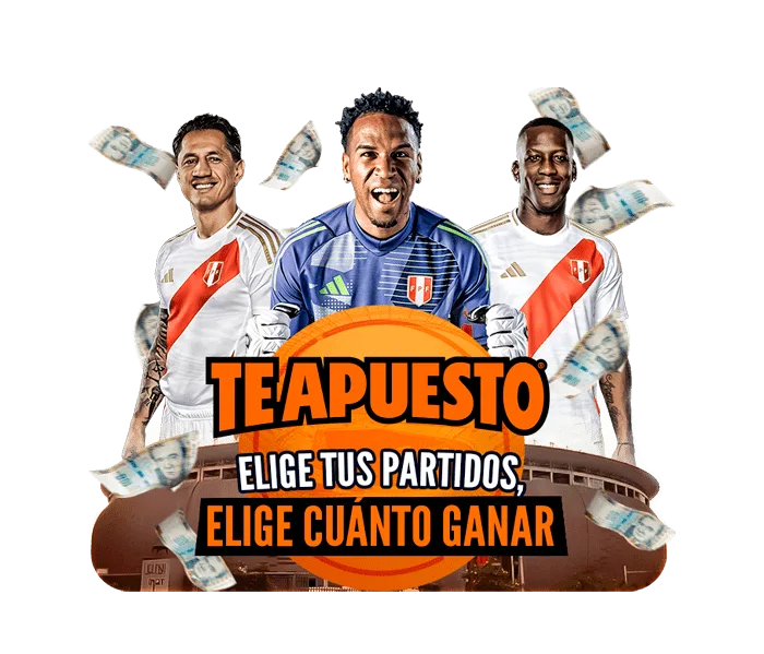 Banner de Te Apuesto con tres futbolistas de la selección peruana y el lema «Elige tus partidos, elige cuánto ganar»