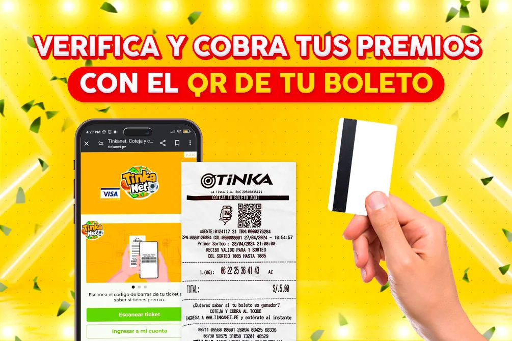Portada del blog que invita a verificar y cobrar premios con el código QR impreso en el boleto, con un boleto físico sostenido frente a un teléfono.